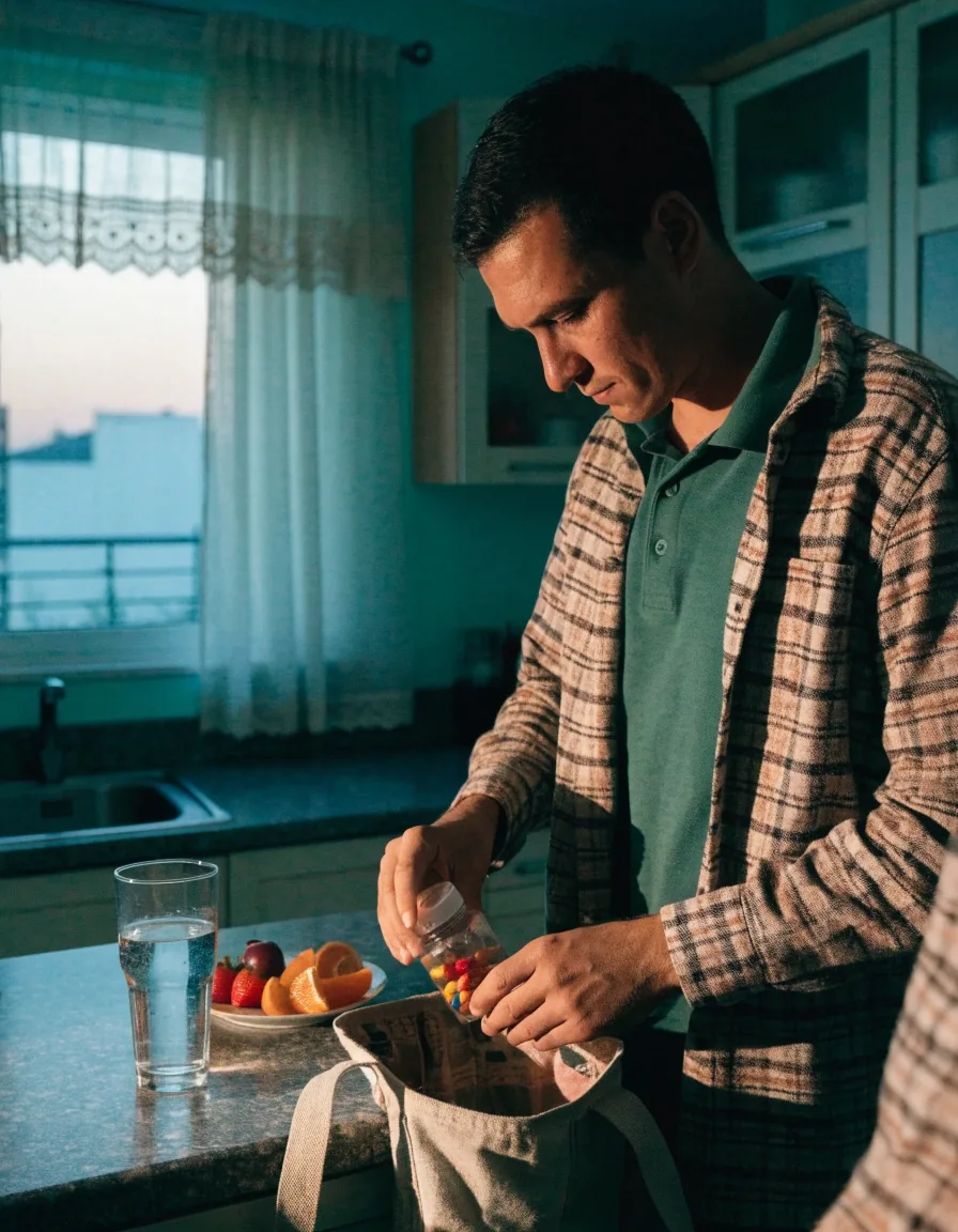 Hombre preparando su rutina matutina antes de la toma diaria